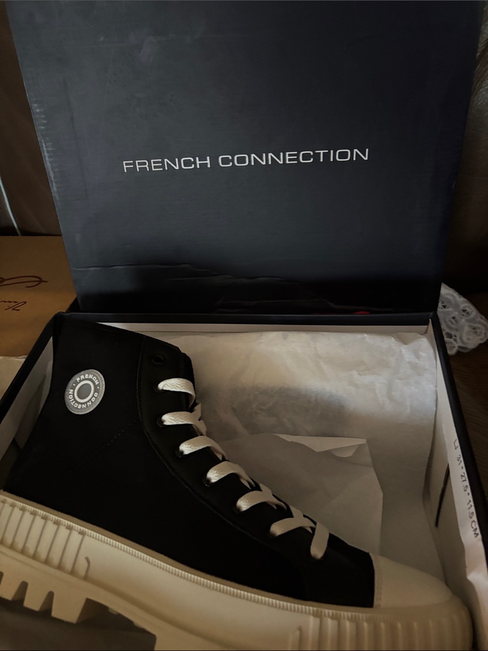 French Connection Black High-Top Sneakers with Cream Platform Sole